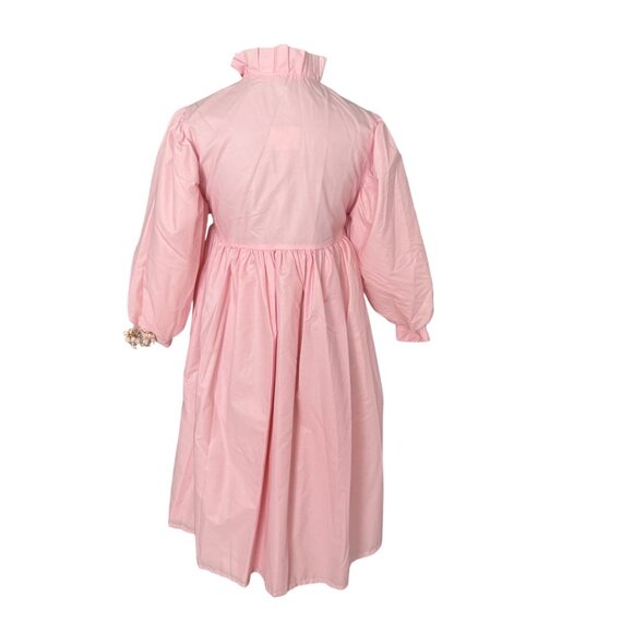 Francoise Bouthillier Pink Long Puff Sleeve Button-Down Girls Dress With Ruffled - Picture 5 of 7